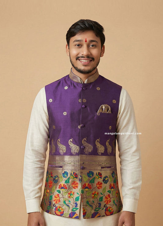 paithani jacket for men mangalam paithani
