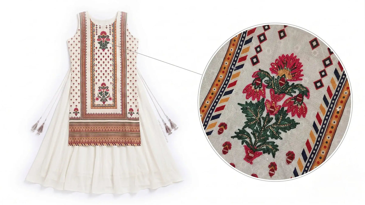 White Floral Printed Anarkali One Piece Dress