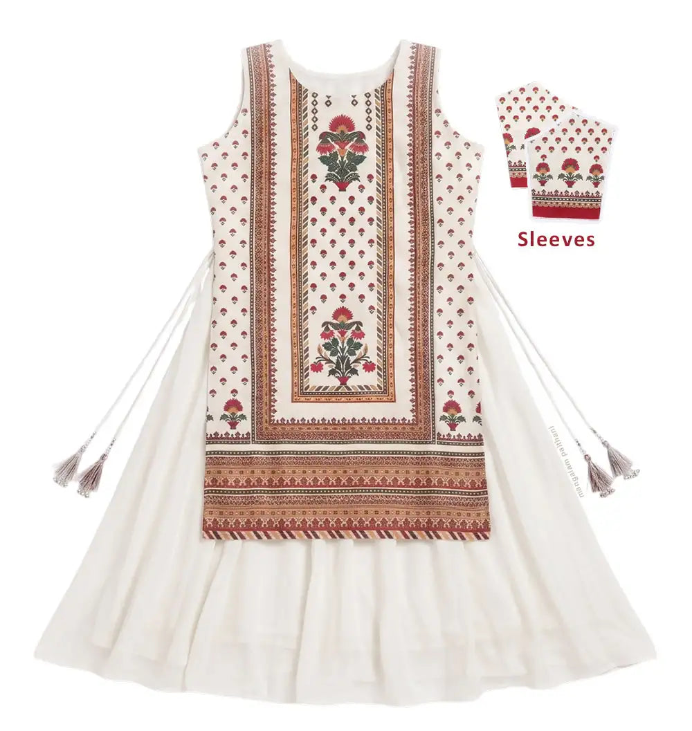 White Floral Printed Anarkali One Piece Dress