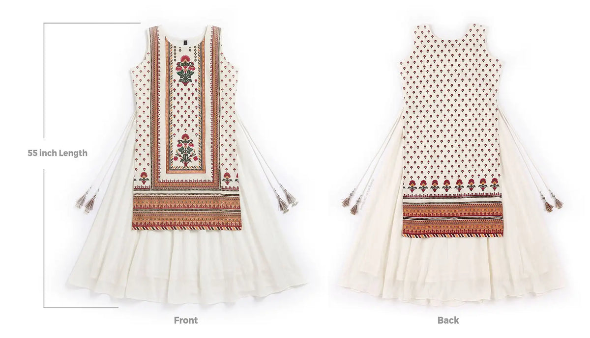 White Floral Printed Anarkali One Piece Dress