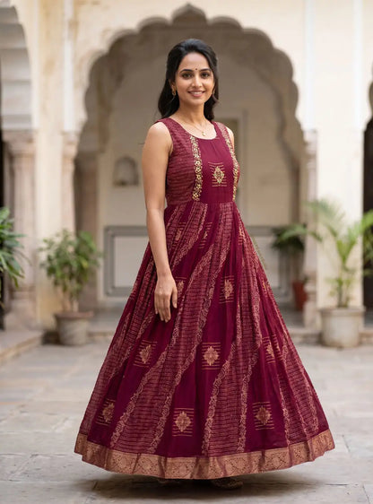Mangalam Paithani one piece dress, flare maxi dress for women