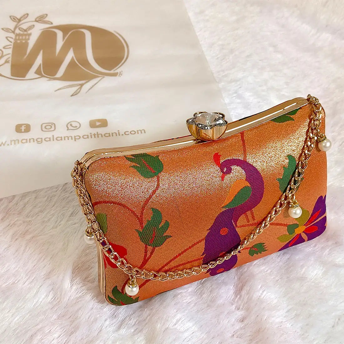 golden paithani clutch purse