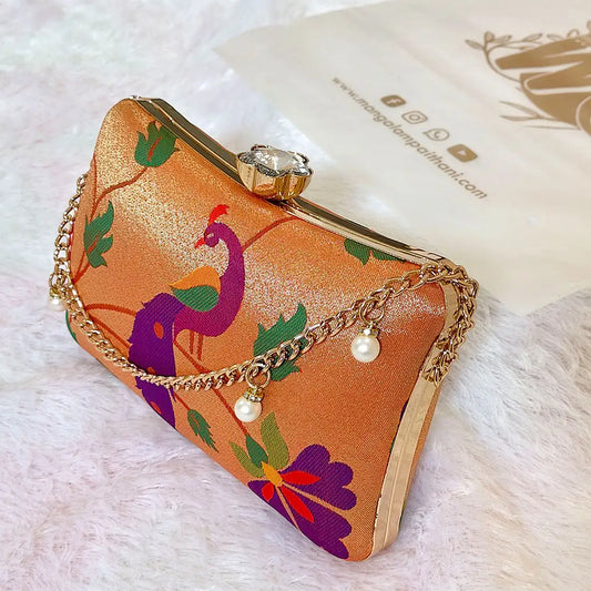 Decorative clutch bag, paithani clutch purse, mangalam paithani bag