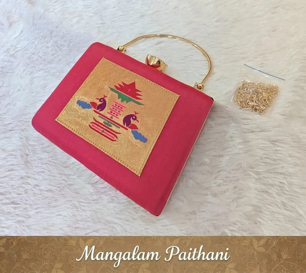Handmade Paithani purse with classic pattern