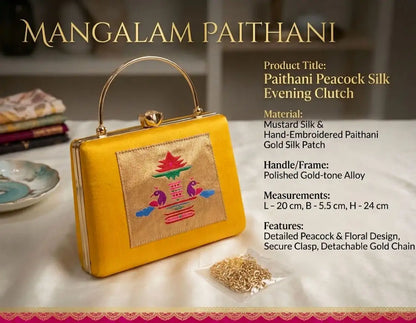 Mangalam Paithani handbag with gold handle