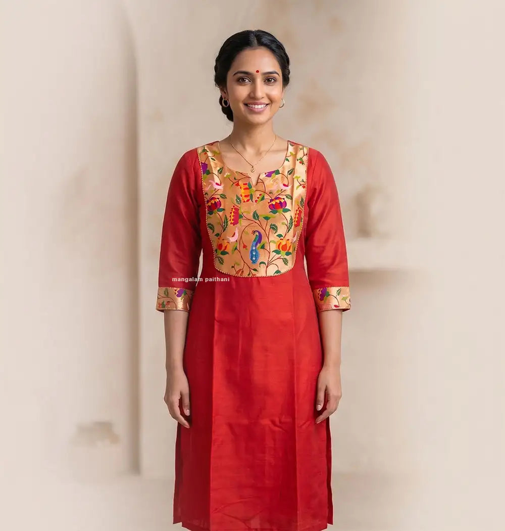 Mangalam Paithani Red Paithani Kurti