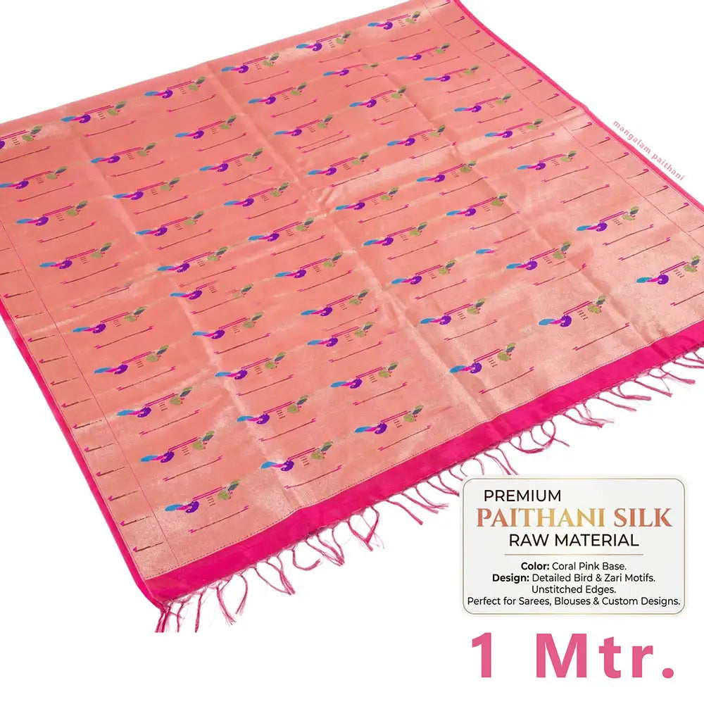 pink design paithani blouse piece material