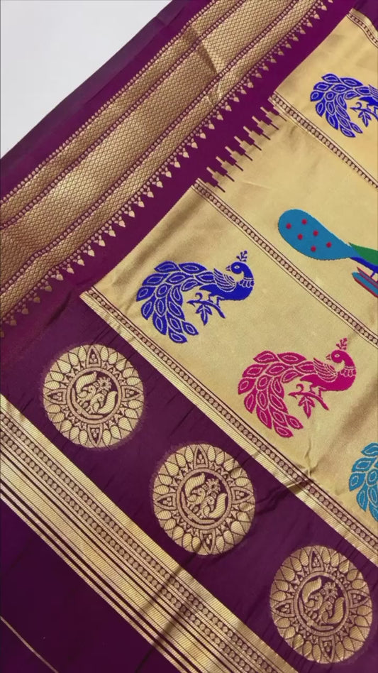 Traditional Paithani Silk Saree with Multicolor Peacock Pallu