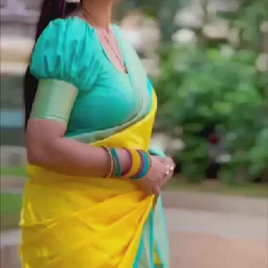 yellow kadiyal paithani saree