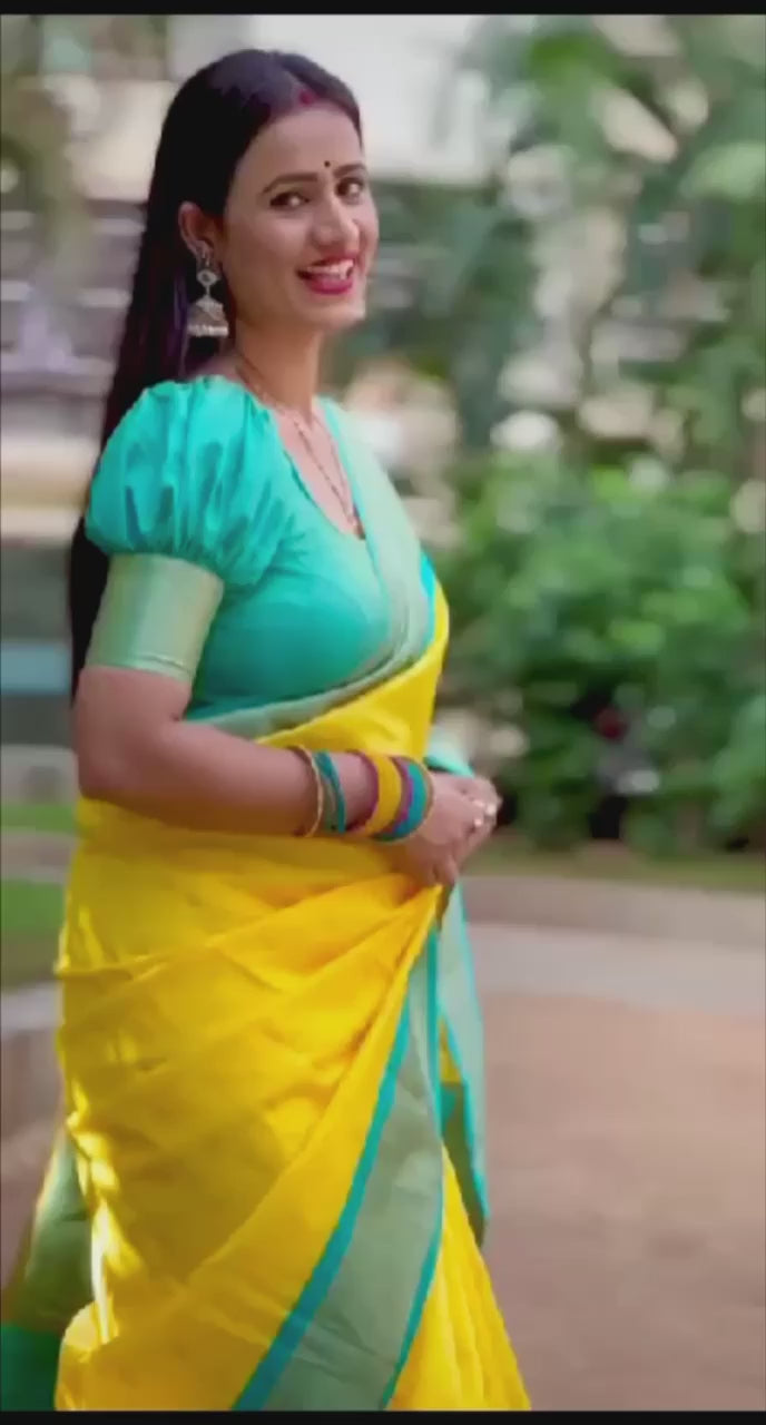 yellow kadiyal paithani saree