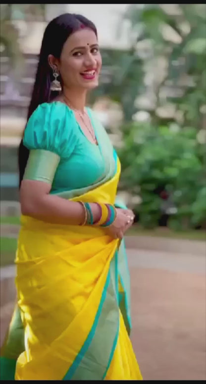 yellow kadiyal paithani saree