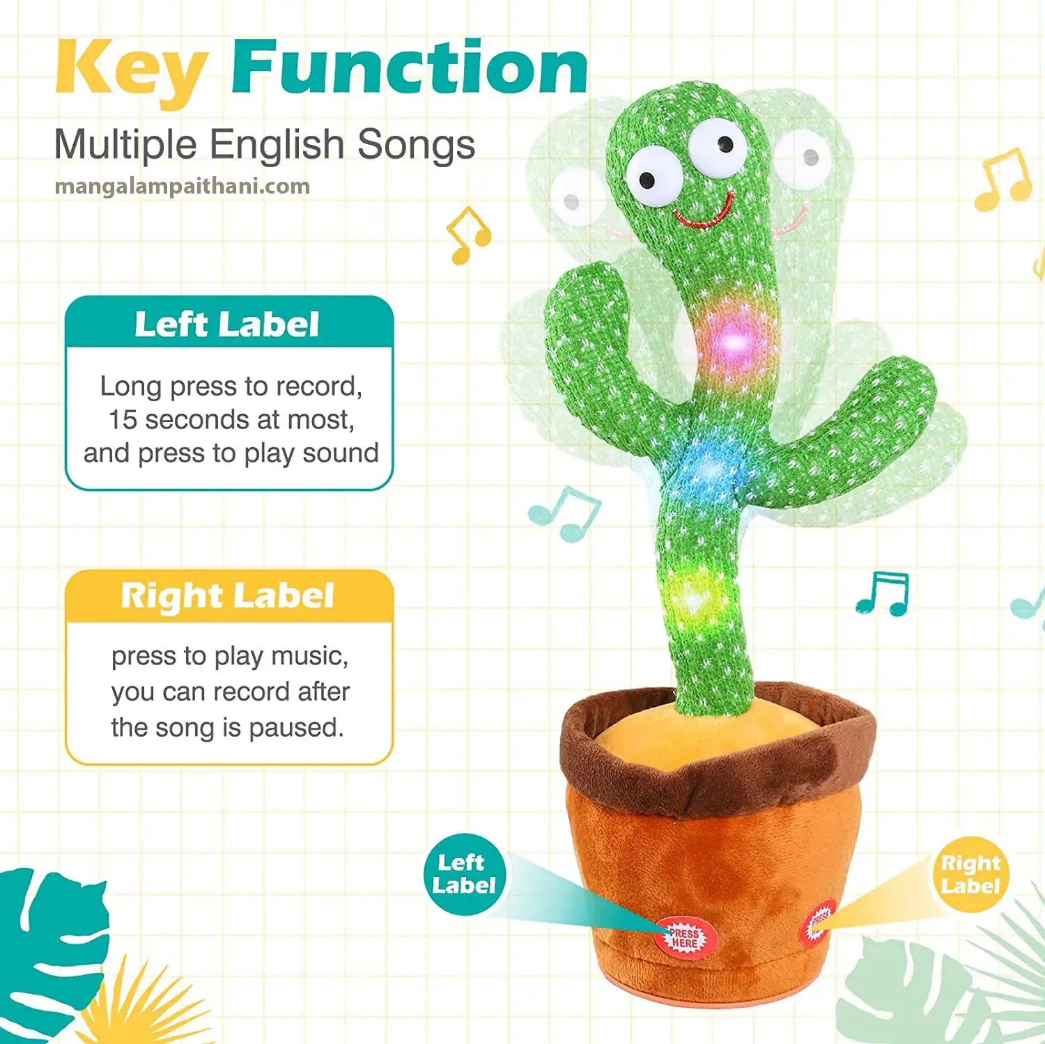 talking cactus toy with voice repeat for kids